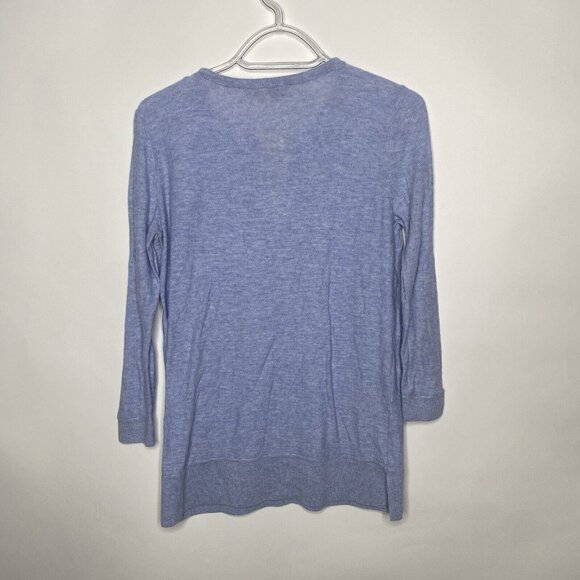 LOFT Sweater Women S Light Blue V-neck Drawstring Long Sleeve Slit Hem - Picture 6 of 11